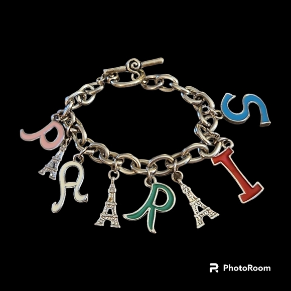 Vintage Multicolor Paris Letters Eiffel Tower Charm Chain Bracelet - Picture 1 of 6